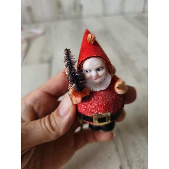 Antique glitter germany Santa flocked hat tinsel tree Xmas decor - Picture 6 of 8